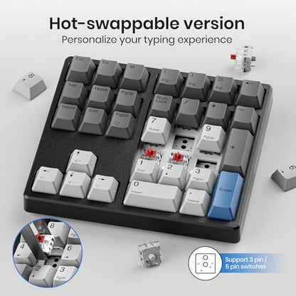 Kisnt KN34 Mechanical Numpad, Full-Function for Heavy Excel Financial | Wired 34 Keys Hot Swappable, PBT Keycaps with White Backlit, Laptop MacBook PC Desktop Compatible (Red Switch) - color: Red Switch