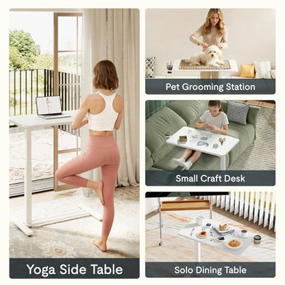 FLEXISPOT Adjustable C Table with Wheels, Mobile Snack Side End Table Sofa Couch Bedside Table Laptop Rolling Cart TV Tray Night Stand Small Space Side Table,(27.6" W x 15.7" D,White) - color: White, size: 28x16