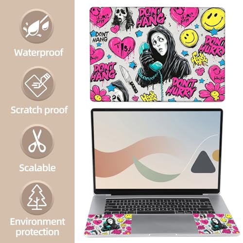 Universal Laptop Skin Sticker for 12/13/14/15.6 Inch Laptops, Reusable Vinyl Laptop Decal Cover, Waterproof Scratch Resistant Notebook Skin with 2 Wrist Pads,Ghost Art Print - color: Ghost Art Print