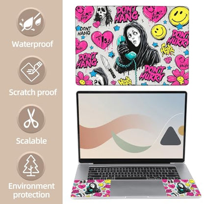 Universal Laptop Skin Sticker for 12/13/14/15.6 Inch Laptops, Reusable Vinyl Laptop Decal Cover, Waterproof Scratch Resistant Notebook Skin with 2 Wrist Pads,Ghost Art Print - color: Ghost Art Print