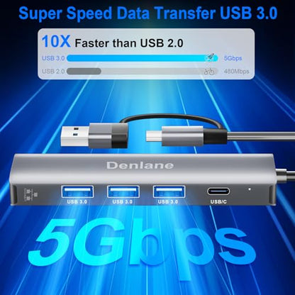 USB C USB 3.0 to Ethernet Adapter, 5 in 2 Gigabit USB Ethernet Hub for Laptop with 4-Port USB-A 3.0 and USBC, 1000Mbps RJ45 LAN Network Adapter Compatible with MacBook/iPad Pro/Phone/Tablet - size: 1000 Mbps
