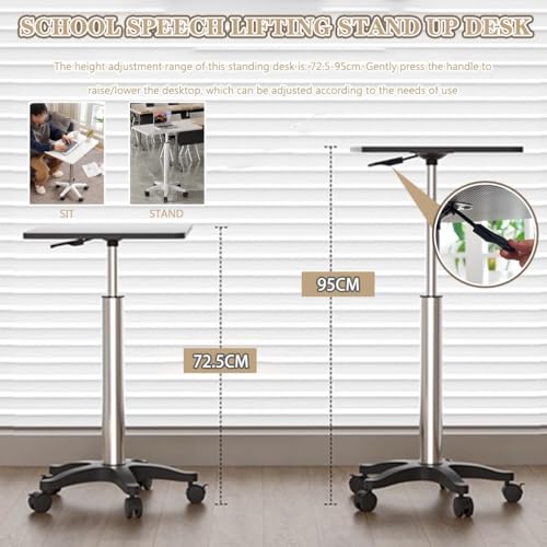Adjustable Height Standing Desk, School Speech Lifting Stand Up Desk, Portable Swivel Mobile Laptop Table, Sofa Side Table with Brake Rollers(Black) - color: Black