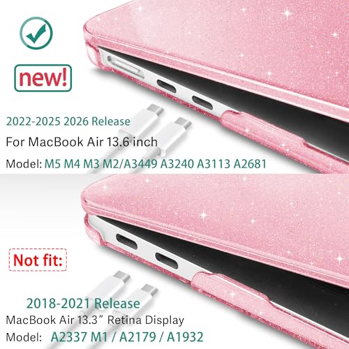 May Chen Case for MacBook Air 13/13.6-inch (M5/M4/M3/M2, 2022-2026 Models A3449 A3240 A3113 A2681), Lightweight | Closes Seamlessly | Ideal for Work Hard Shell Case, Pink Glitter - color: Pink Glitter
