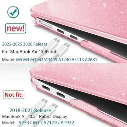 May Chen Case for MacBook Air 13/13.6-inch (M5/M4/M3/M2, 2022-2026 Models A3449 A3240 A3113 A2681), Lightweight | Closes Seamlessly | Ideal for Work Hard Shell Case, Pink Glitter - color: Pink Glitter