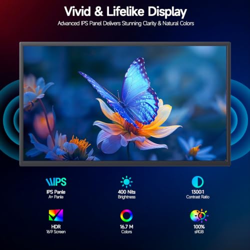 Large Portable Monitor 23.8inch 120Hz USB-C Monitor, Laptop Screen Extender | Ultra-Slim Travel IPS Display with HDR, 100% sRGB, VESA Mount & Built-in Speakers for Mac Phone PS5 Xbox Switch - size: 23.8