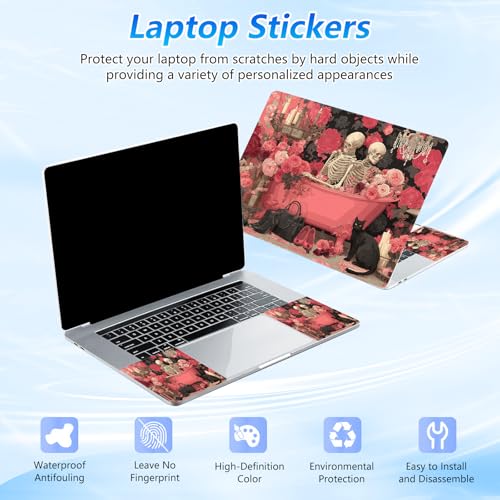 Universal Laptop Skin Sticker Decal with 2 Wrist Pad Skins, Waterproof Scratch Vinyl Cover for 11–15.6 Inch MacBook, HP, Dell, Lenovo, Cutable & Reusable,Pink Skeleton Bathtub - color: Pink Skeleton Bathtub