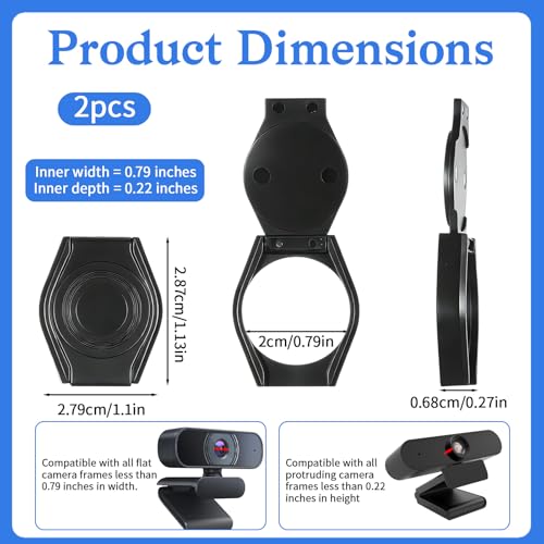 2Pcs Universal Webcam Privacy Cover Desktop Computer Camera Cover | Webcam Cover for Laptop Lens Shutter Cap Hood Plastic Streaming Web Camera Covers Clip for Laptop, Computer Black
