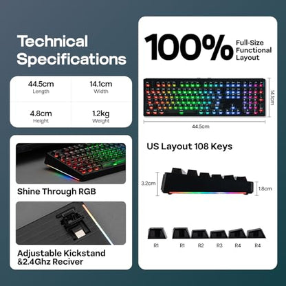 EPOMAKER HE108 Wireless Gaming Keyboard, 8K Polling & 10000mAh, SOCD & DKS | Full-Sized Hall Effect Keyboard with Rapid Triggering, Custom Driver, RGB Backlit, PBT Keycap (Black) - color: Black