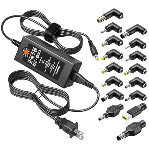 Powseed 65W Universal Laptop Charger for Lenovo HP Dell Acer ASUS Gateway Samsung Monitor Power Cord 5V 6V 10V 12V 13.5V 14V 15V 16V 18V 18.5V 19V 19.5V 20V DC Power Supply AC Adapter with 16 Tips