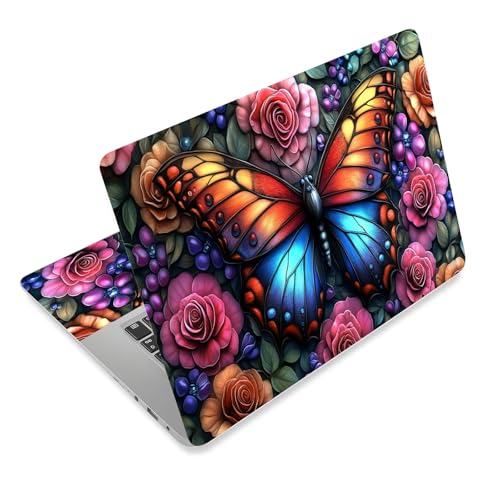 Laptop Skin Sticker Decal for 12 13 13.3 14 15 15.6 in, Universal Vinyl Waterresistant Protector Cover for Notebook PC Netbook, Computer Decor for Women Girls Vibrant Butterfly - color: Vibrant Butterfly