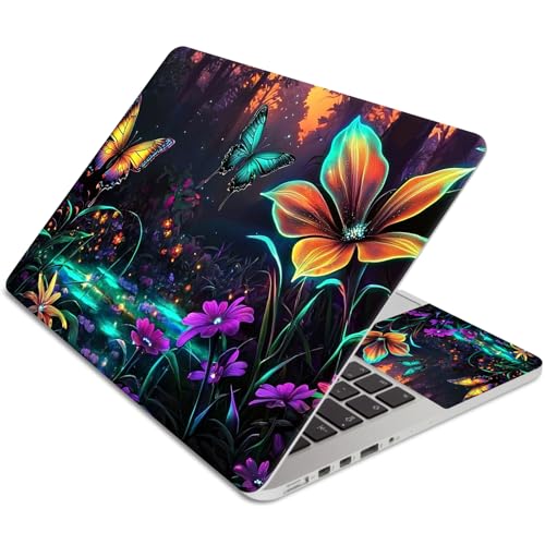 Laptop Skin Sticker 3-Piece Set,Flowers and Butterflies | Trim-to-fit 3-piece vinyl set with one 15 x 10.6 in lid skin and two palm-rest decals for many 12-15.6 in laptops - color: Flowers And Butterflies