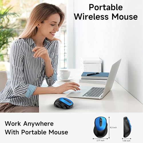 memzuoix Wireless Mouse, 2.4GHz Nano Receiver, 3 DPI Levels (800/1200/1600), 6 Buttons, Compatible with PC/Mac/Laptop (Blue) - color: Blue