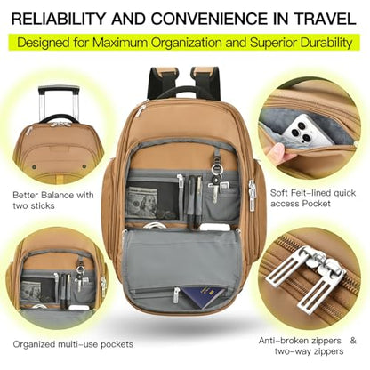 Heliar Rolling Backpack with Wheels | Wheeled Roller Backpack for Business & Travel, Adjustable 13-18 Inch Laptop Backpack with Laptop Compartment & Carry-On Design - color: Brown