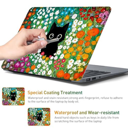 12.1 13 13.3 14 15.4 15.6 Inch Laptop Skin Decal, Laptop Stickers Skins Decals for Notebook PC, Universal Reusable Vinyl Laptop Cover Sticker, Waterproof Art Protector I Cat in Flowers - color: Cat in Flowers