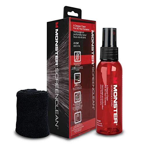Monster Screen Cleaner Kit with Microfiber Cloth, 60 mL Screen Cleaner Spray for TVs, Monitors, Laptops, Tablets, Smartphones, Eyeglasses, LCD LED OLED Display Cleaner