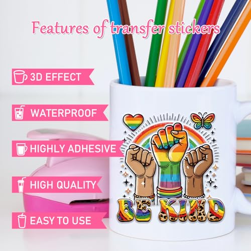 Rngmsi UV DTF Cup Wrap - 20 Sheets Pride Month UV DTF Wraps for 16 oz, LGBTQ Rainbow Love Stickers for Glass Water Botters, Skeleton Cat Rub on Transfer Decals, DIY Pride Accessories Crafts - style: Pride Month