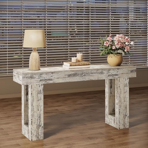 Tribesigns 63-Inch Long Console Table, Wooden Rectangular Sofa Table Behind The Couch, Farmhouse Entryway Table for Entrance, Hallway, Living Room (Distressed White) - color: Distressed White (63")
