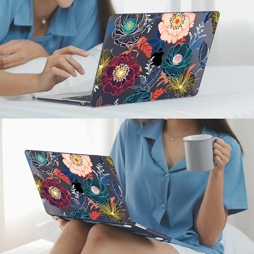 Mektron for 2026/2025/2024/2023 MacBook Air 15 INCH M5 A3448 /M4 A3241 /M3 A3114 /M2 A2941 Case, Printed Plastic Hard Shell Cover with 15.3" Liquid Retina Display Touch ID, Dahlia Flowers - color: Dahlia Flowers