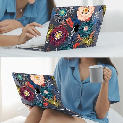 Mektron for 2026/2025/2024/2023 MacBook Air 15 INCH M5 A3448 /M4 A3241 /M3 A3114 /M2 A2941 Case, Printed Plastic Hard Shell Cover with 15.3" Liquid Retina Display Touch ID, Dahlia Flowers - color: Dahlia Flowers