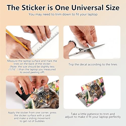 Laptop Skin Sticker Decal 15.6 Inch,12 13 13.3 14 15 15.6 in Laptop Netbook Skins for Notebook,Art Decal Removable Waterproof Scratch Resistant,Universal Vinyl Cover,Cute Cat Flower - color: Cute Cat Flower