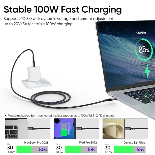 USB C 3.2 Gen 2 Cable 10ft Long, 4K@60Hz Video Monitor Display 10Gbps High Speed Data Transfer 100W Fast Charging Cord for PS5 Xbox Steam Deck iPhone 17 Galaxy S26 Laptop Monitor