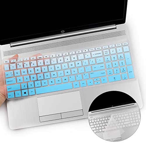 2PCS Keyboard Cover for 17.3 HP Laptop 17-by 17-bs/ca 17-by4623dx 17-by4025nr 17-by4013dx 17-by4062cl 17-by4061nr 17-ca1006ds 17-by2053cl 17-by4013dx 17-by4633dx by4059cl by0062st 17t-by400 17-bs011dx - color: Ombre Blue+Clear