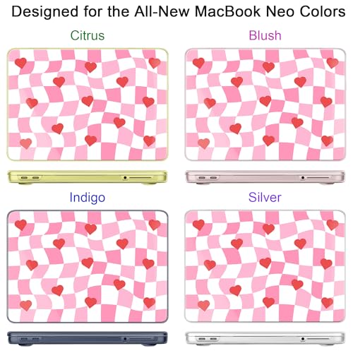 for MacBook Neo 13 Inch Case 2026 Release Model A3404, Pink Aesthetic Ultra-Slim Hard Shell with Keyboard Cover, 6-in-1 Laptop Accessories Bundle for Women Girls, Retro Groovy Hearts - color: Retro Groovy Hearts