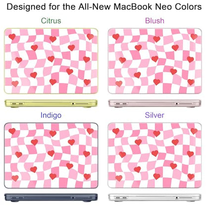 for MacBook Neo 13 Inch Case 2026 Release Model A3404, Pink Aesthetic Ultra-Slim Hard Shell with Keyboard Cover, 6-in-1 Laptop Accessories Bundle for Women Girls, Retro Groovy Hearts - color: Retro Groovy Hearts