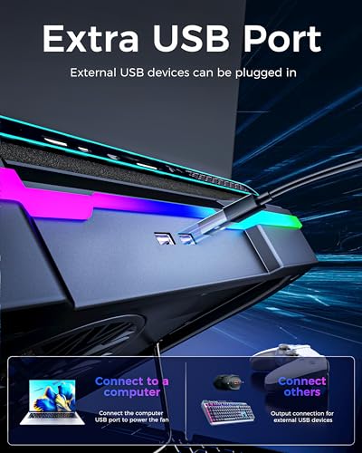 AICHESON Laptop Cooling Stand Gaming RGB Cooler for 15-19 inch Heavy Laptop | Gamer PC Computers Partner Fan with Full RGB Lights, 1 Big Powerful Fan Pull Up Stand Heat Dissipation - color: 5V