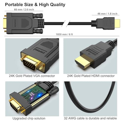 BENFEI HDMI to VGA 6 Feet Cable, Uni-Directional HDMI Computer to VGA Monitor Cable (Male to Male) Compatible for Computer, Desktop, Laptop, PC, Monitor, Projector, HDTV, Roku, Xbox - size: 6 Feet, style: 1 PACK