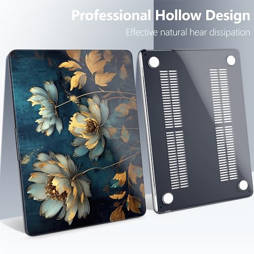 Batianda Case for MacBook Air 15" with M5 M4 M3 M2 Chip, Blooming Flowers | 4-in-1 set with artistic dark peacock flower design, lightweight slim hard shell protection for office women,girls - color: Blooming Flowers