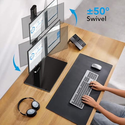 Dual Monitor Stand Vertical Stack Screen Free-Standing Desk Mount Arm Riser Fits Two 13 to 34 Inch Computer Monitors with Swivel,Tilt, Height Adjustable,VESA Stand 100x100mm, 75x75mm AX05TB02 - size: Dual monitor stand
