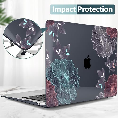 DONGKE Compatible with MacBook Air 13 inch Case 2021 2020 2019 2018 Release A2337 M1 A2179 A1932 with Retina Display Touch ID, Plastic Hard Shell & Keyboard Cover - Dahlia Flowers - color: Dahlia Flowers X540