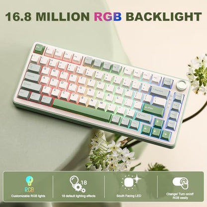 YUNZII B75 PRO Wireless Mechanical Gaming Keyboard | Custom 75% Layout with Knob,Gasket Mount,Hot Swap,Creamy Pre-lubed Switch,BT/USB-C/2.4G (Matcha Green, Milk Switch) - color: Matcha Green, size: Milk Switch