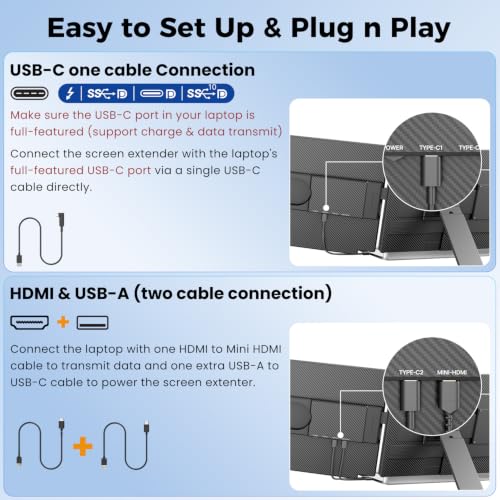 KEFEYA Laptop Screen Extender, FHD 1080P Laptop Monitor Extender Dual Screen, 15.6” Detachable Portable Monitor for Laptops 13-17" with USB-C/HDMI Port, Plug n Play for Windows/Mac/Android/Switch/PS5