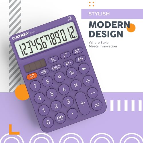 CATIGA 12 Digit Desktop Calculator Basic Desk Calculator with Large LCD Display, Big Buttons, 4 Function, Solar and Battery Dual Power, for Office, School, Home, SD-1292 Purple - color: 7) Purple