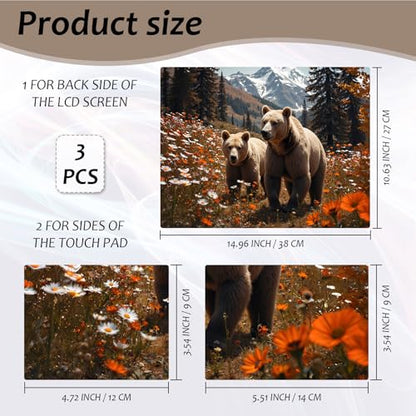 Laptop Skin 12.1-15.6 inch Removable Universal Reusable Laptop Sticker Decal,Waterproof No Residue Vinyl Cover,Scratch-Resistant Cuttable Full Wrap Sticker for Notebook, Wildflower Grizzly Bear - color: Wildflower Grizzly Bear