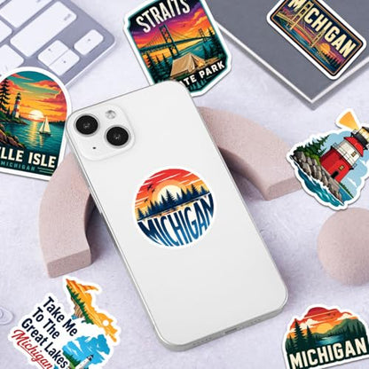 18 Pcs Michigan Stickers, Michigan Travel Sticker Waterproof Vinyl Vacation Decals for Laptop Water Bottle Travel Journal Party Favors - color: Michigan
