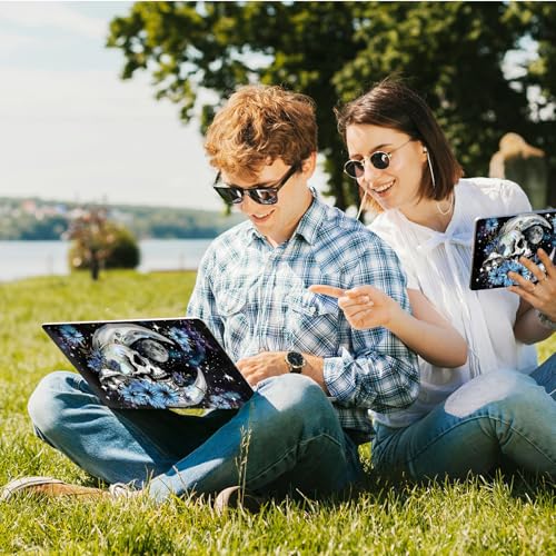 Universal Laptop Skin Sticker with 2 Wrist Pad Skins, Waterproof Scratch Resistant Vinyl Laptop Cover Decal, Cut to Fit for 11–15.6 Inch MacBook HP Dell Lenovo, Blue Daisy Skull Moon - color: Blue Daisy Skull Moon