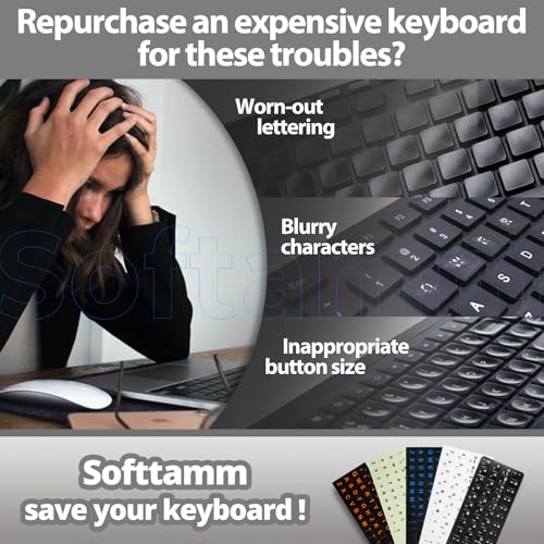 English Keyboard Sticker[5 in 1], Matte English Keyboard Alphabet Stickers with Black Font on White Background for Laptop & Desktop Computers - color: Black Letter