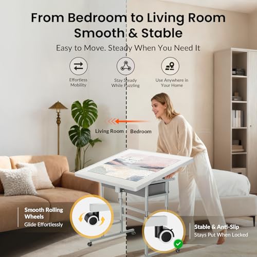ALL4JIG 1000 Piece Light-Weight Adjustable Jigsaw Plastic Puzzle Table for Adults, 22.44"×30.20"Puzzle Board with 4 Drawers&Protective Cover,45-Degree Any-Angle Tilt for Leisure,Laptop Table for Couch - size: Small-1000pcs