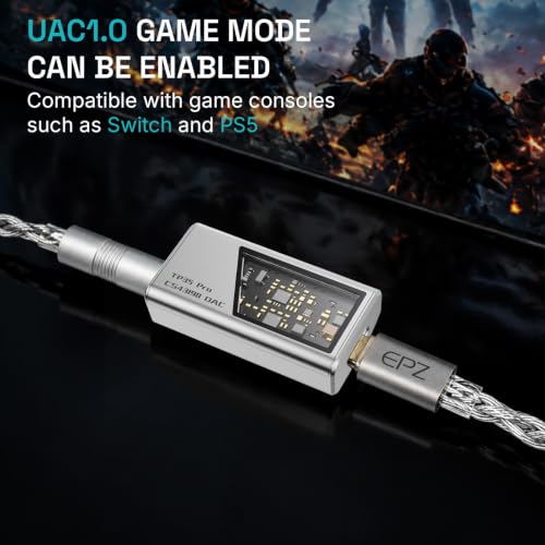 EPZ TP35 PRO Mini Portable IEM DAC Hi-Fi Decoder Headphone Amplifier Dongle USB-C to 3.5/4.4mm Dual CS43198 Chips, Supports High-Resolution PCM 32bit/384khz DSD 256 Audio, EQ Adjustment and Mic Calls - color: Silver