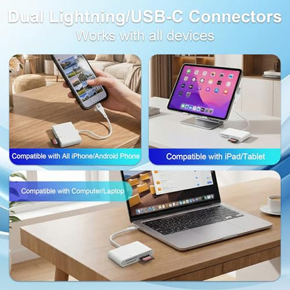 Memory Stick Pro Duo Adapter for Lightning/USB-C - 4-in-1 Multi Memory Card Reader for SD/Micro SD/MS/xD-Picture Cards, Sony Memory Stick Pro Duo Reader OTG Adapter, Plug & Play for iPhone/Android/PC