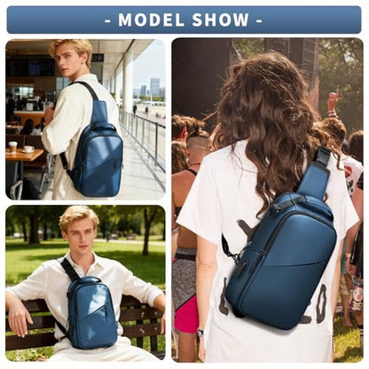 Messenger bag for Men,Small Sling Crossbody Backpack Shoulder Bag for Men Women,canvas Strap Backpack Sling Bag - color: B1-blue