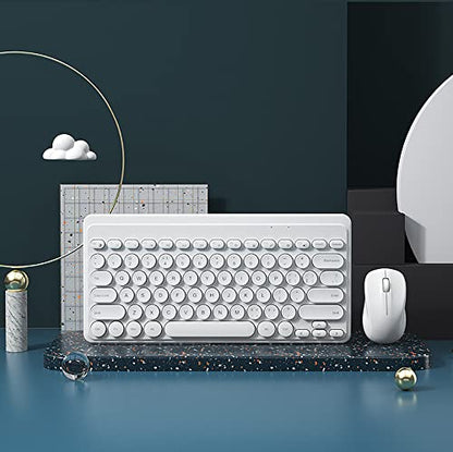 Compact Keyboard MouseCombo,JieruiDeng 79-Key Retro Mini Cute Computer Keyboard 2.4G USB Wireless and Silent Mice Set for Laptop Desktop PC iPad (White) - color: White