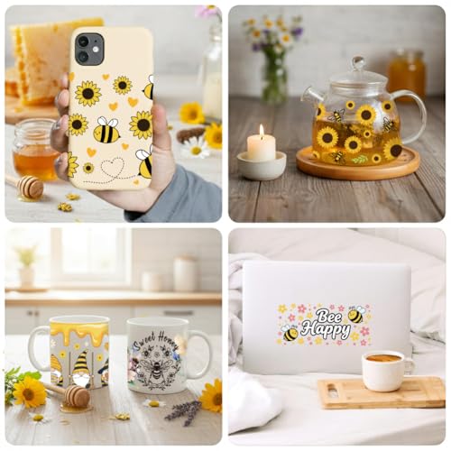Bee Gnome Sunflower UV DTF Cup Wraps, 10 Sheets Transfer Sticker | Waterproof UV DTF Stickers, Custom Vinyl Decals for 16oz Coffee Cups Tumblers Bottles Mugs, DIY Gifts & Crafts - style: Bee with Gnome and Sunflower