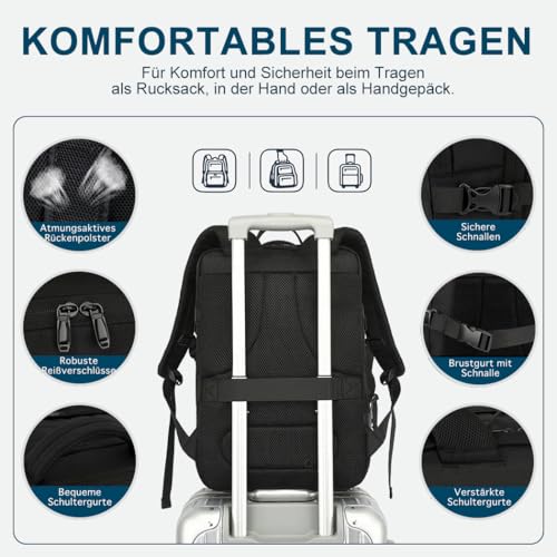 Carry On Backpack 40L Expandable Travel Backpack for Men Fits 15.6" laptop