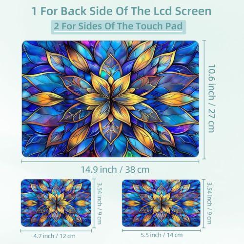 Universal Laptop Skin Decal, 3-Piece Vinyl Protector for 12 13 14 15.6" Notebook, Waterproof Anti-Scratch, Easy Trim & Bubble-Free Finish, Stained Glass Flower - color: Stained Glass Flower
