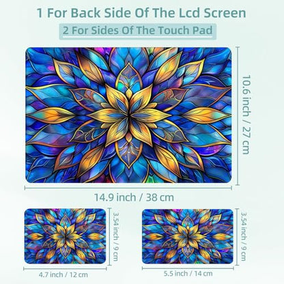 Universal Laptop Skin Decal, 3-Piece Vinyl Protector for 12 13 14 15.6" Notebook, Waterproof Anti-Scratch, Easy Trim & Bubble-Free Finish, Stained Glass Flower - color: Stained Glass Flower