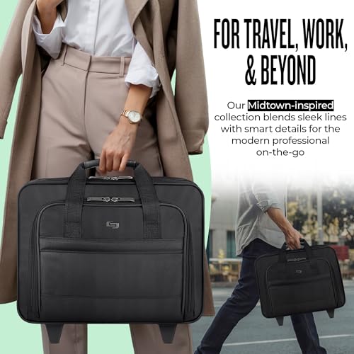 Solo New York Rolling Case with Wheels - Roller Laptop Bag, Wheeled Briefcase for Women & Men, Carry On Size for Travel, Fits 15.6" Computer - Carnegie, Black